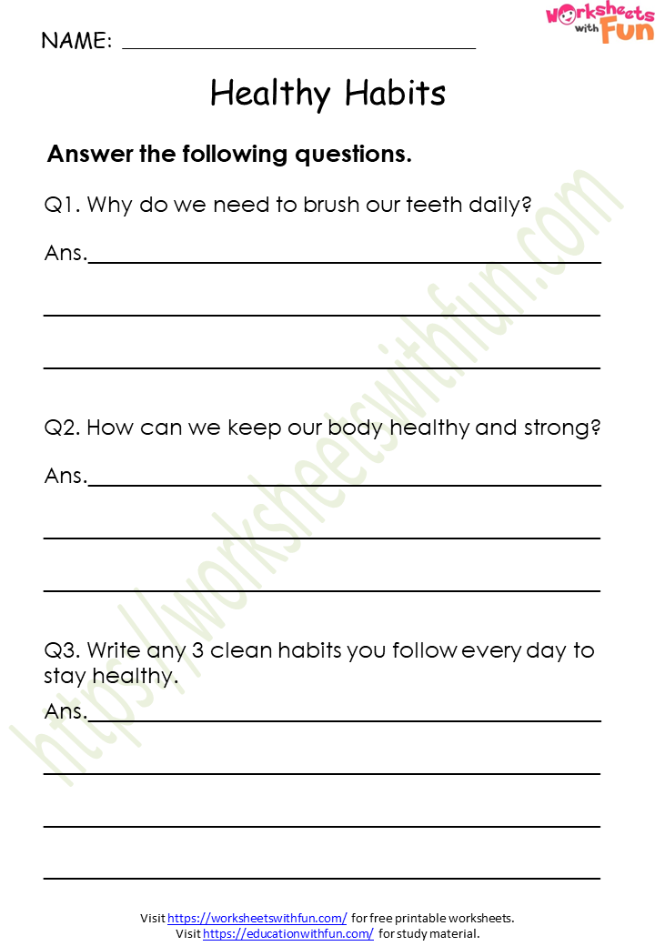 Topic Healthy Habits Worksheets Environmental Science Class 1 WWF